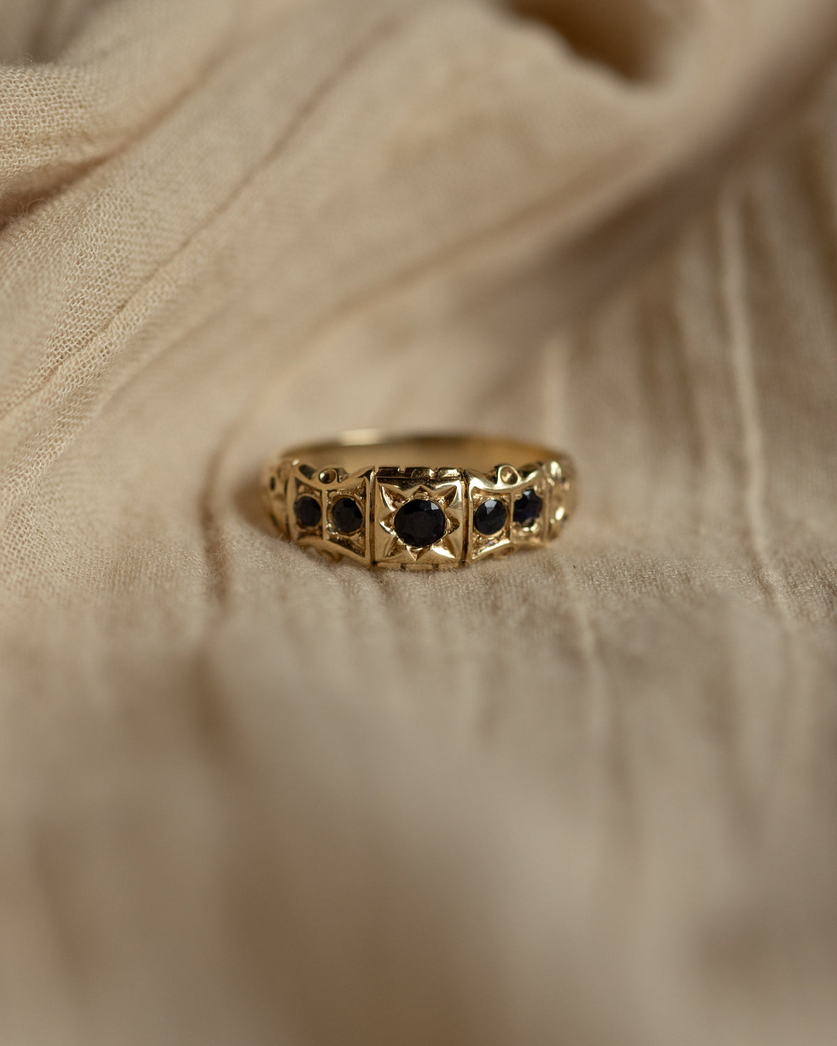 Priscilla Vintage 9ct Gold Sapphire Five Stone Ring