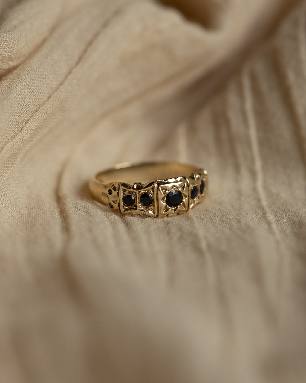 Priscilla Vintage 9ct Gold Sapphire Five Stone Ring