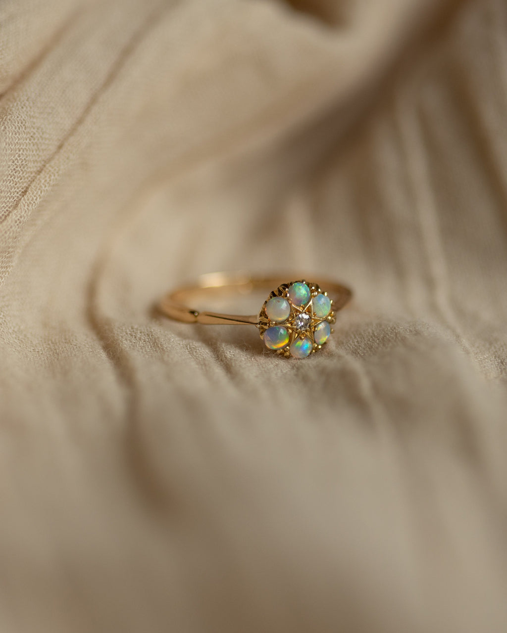 Millicent Antique 18ct Gold Opal & Diamond Cluster Ring