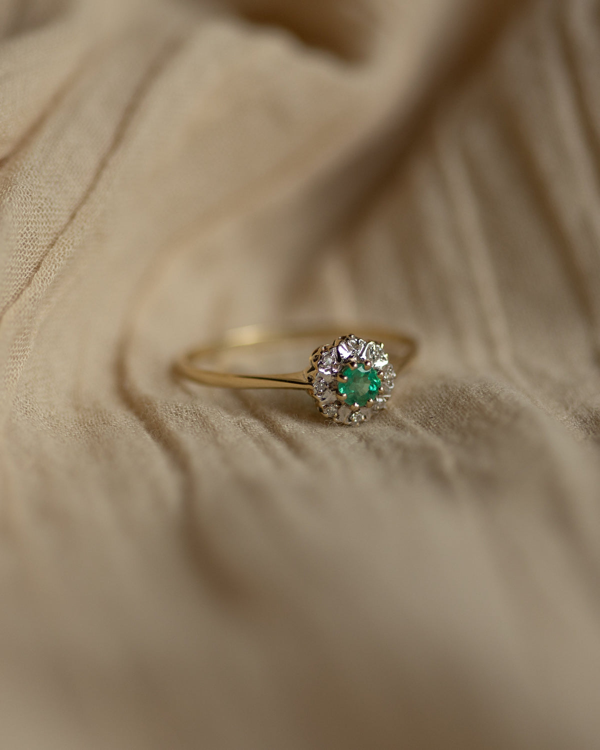 Della 1997 Vintage 9ct Gold Emerald & Diamond Cluster Ring