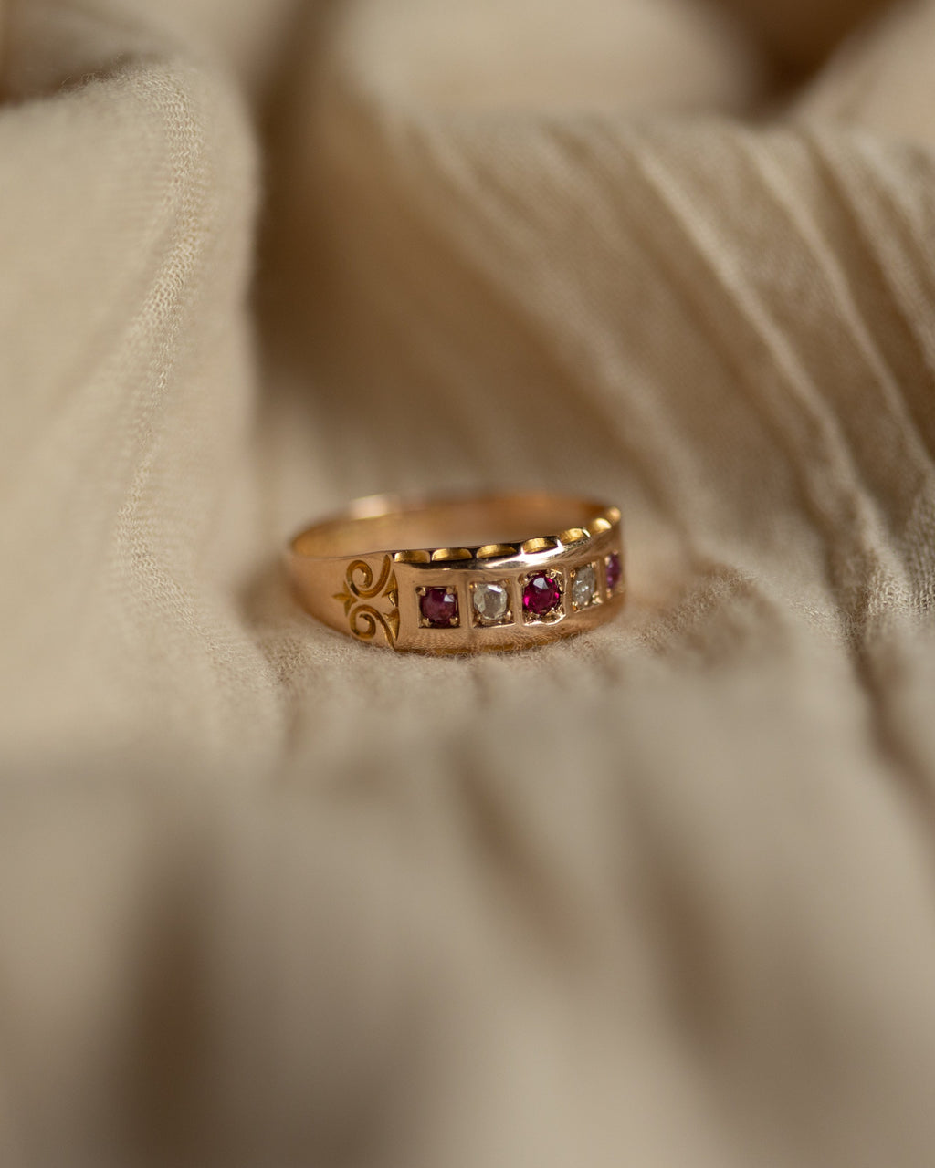 Kitty 1890 Antique 15ct Gold Ruby & Diamond Five Stone Ring