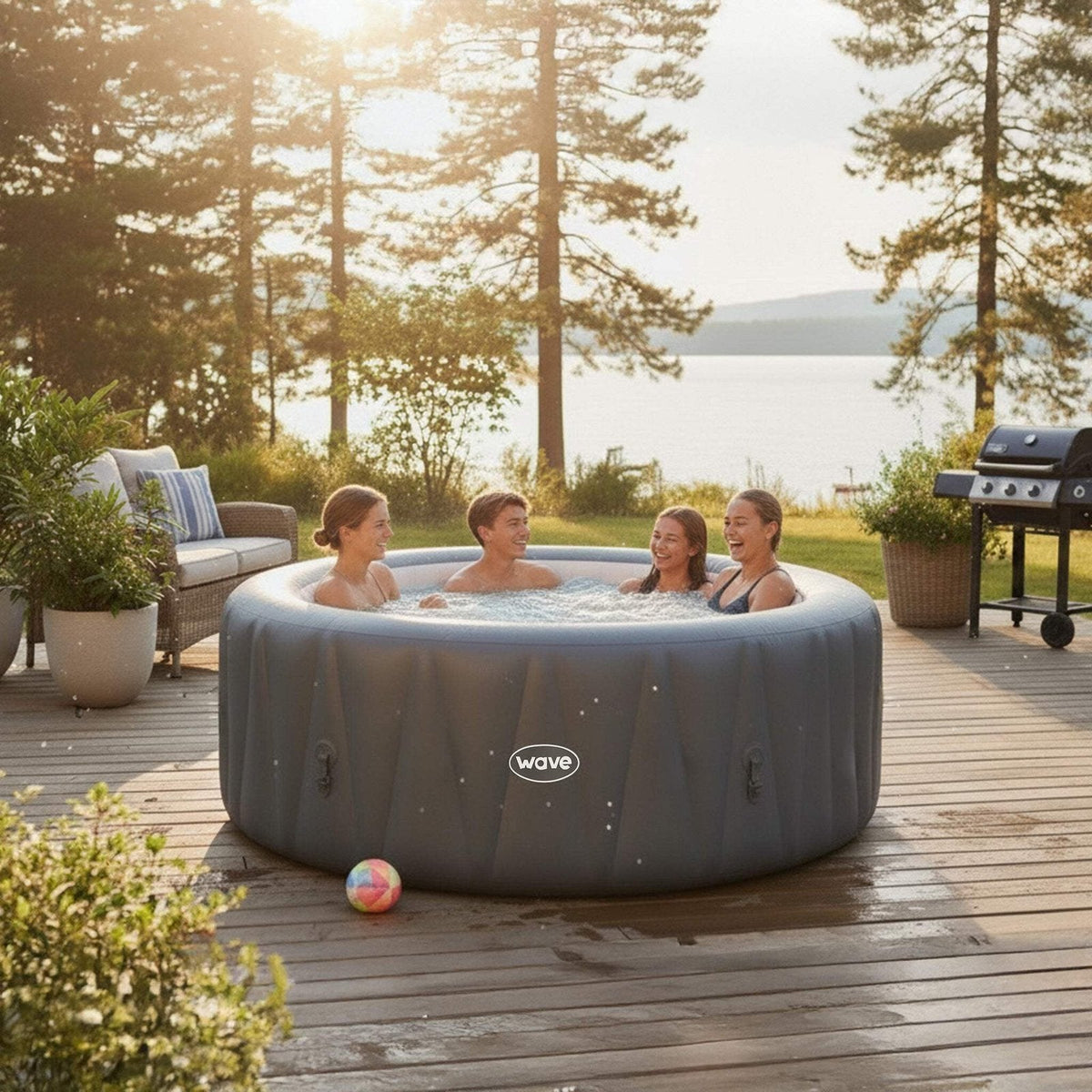 Wave Atlantic 4-Person Round inflatable Hot Tub with integrated Heater and Aquajet Massage System image 1