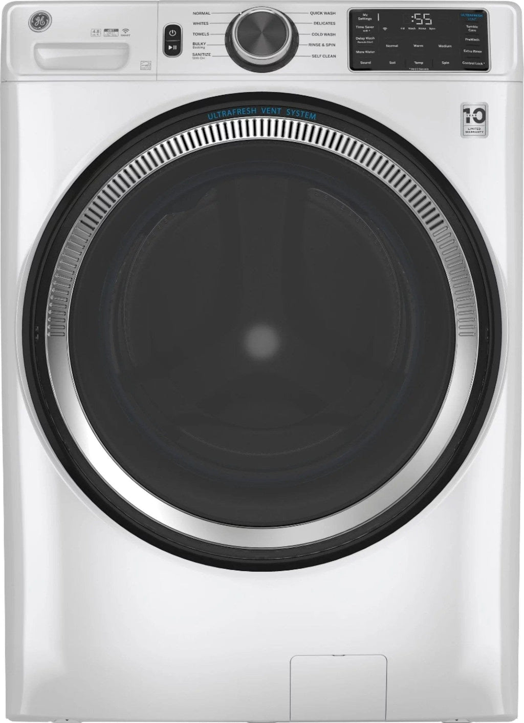 GE – 4.8 CuFt High-Efficiency Stackable Smart Front Load Washer w/UltraFresh Vent System & Microban Antimicrobial Technology – White on white image 5