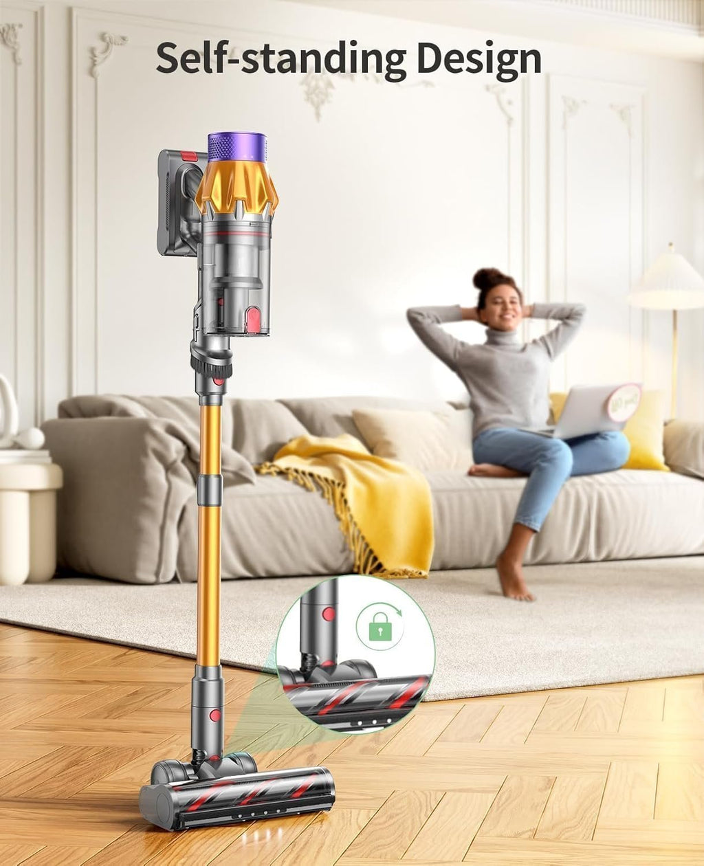Cordless Vacuum Cleaner, 550W 45KPA 60 Mins Runtime Self-Standing Vacuum image 2