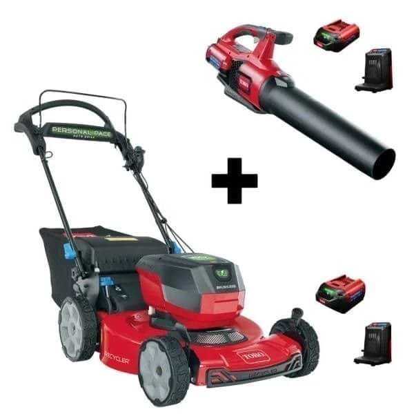 Flex-Force 60V Cordless 2-Tool Combo Kit 22 in. Recycler Walk Behind Lawn Mower & Leaf Blower w/Charger & Batteries image 0