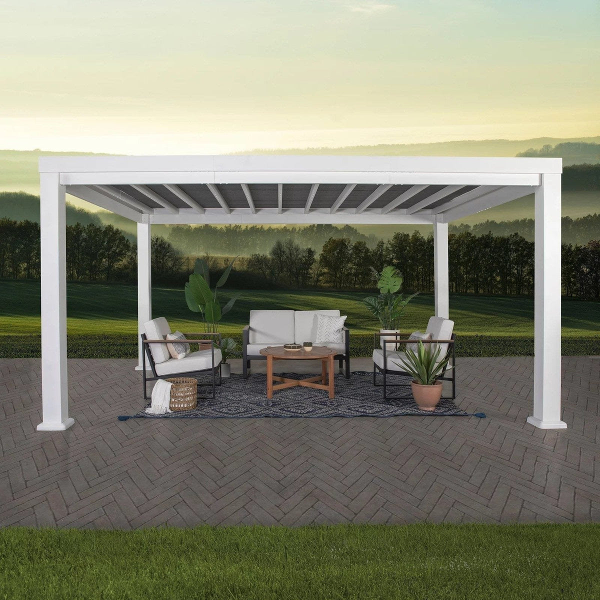 14×12 Windham Modern Steel Pergola With Sail Shade Soft Canopy image 0