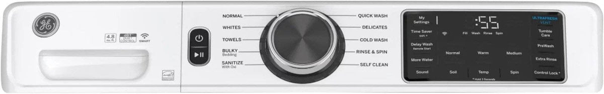 GE – 4.8 CuFt High-Efficiency Stackable Smart Front Load Washer w/UltraFresh Vent System & Microban Antimicrobial Technology – White on white image 3