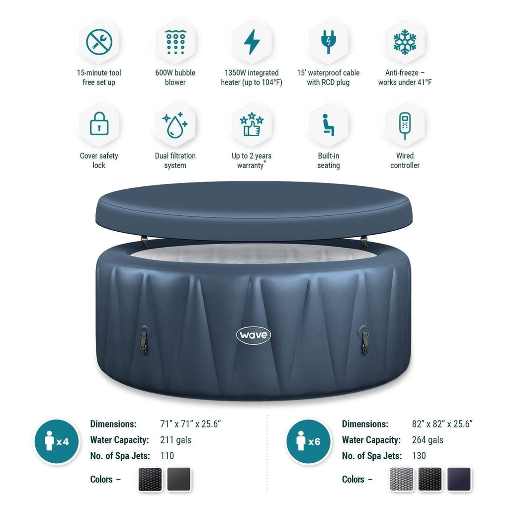 Wave Atlantic 6-Person Inflatable Hot Tub | Integrated Eco Heater | 130 Aquajet Massage System | Anti-Freeze Protection | Quick 15-Minute Setup | Gray Rattan image 8