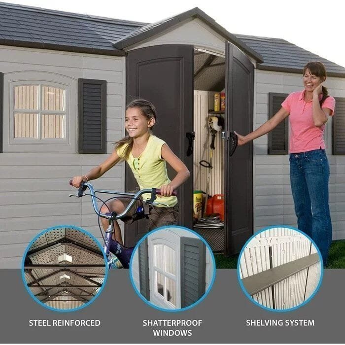 Side entry 15 ft. W x 8 ft. D plastic storage shed with assembly image 1
