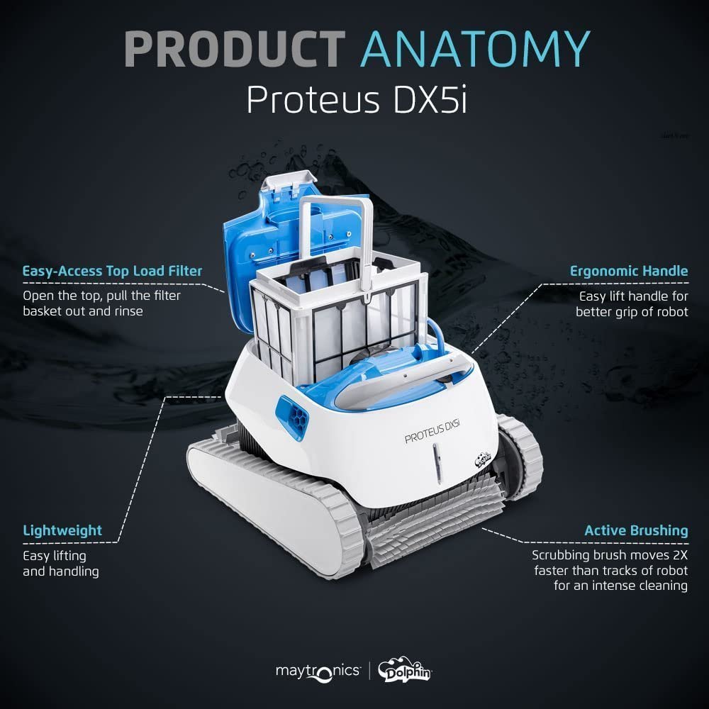 Dolphin Proteus DX5i Wi-Fi Robotic Pool Cleaner with Waterline Scrubber – For Pools up to 50 ft image 1