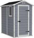 Keter Manor 4×6 Resin Outdoor Storage Shed Kit-Perfect to Store Patio Furniture, Garden Tools Bike Accessories, Beach Chairs and Lawn Mower, Grey & White image 0