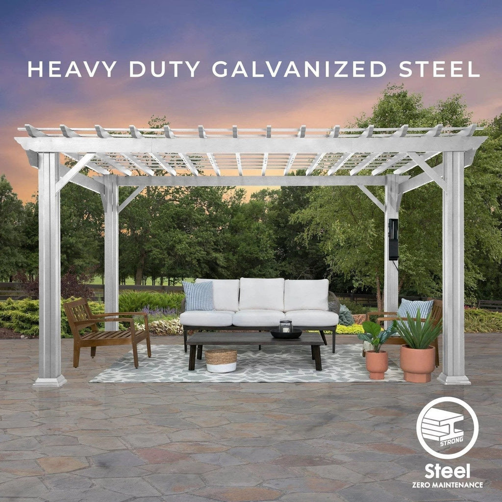 14×10 Hawthorne Traditional Steel Pergola With Sail Shade Soft Canopy image 1