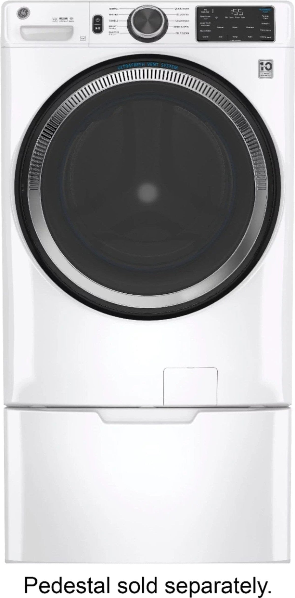GE – 4.8 CuFt High-Efficiency Stackable Smart Front Load Washer w/UltraFresh Vent System & Microban Antimicrobial Technology – White on white image 0