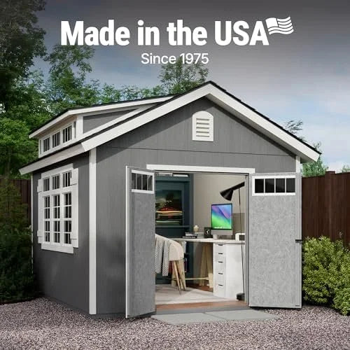 Handy Home Products Windemere 10×12 Do-it-Yourself Wooden Storage Shed with Floor, Beiges image 1