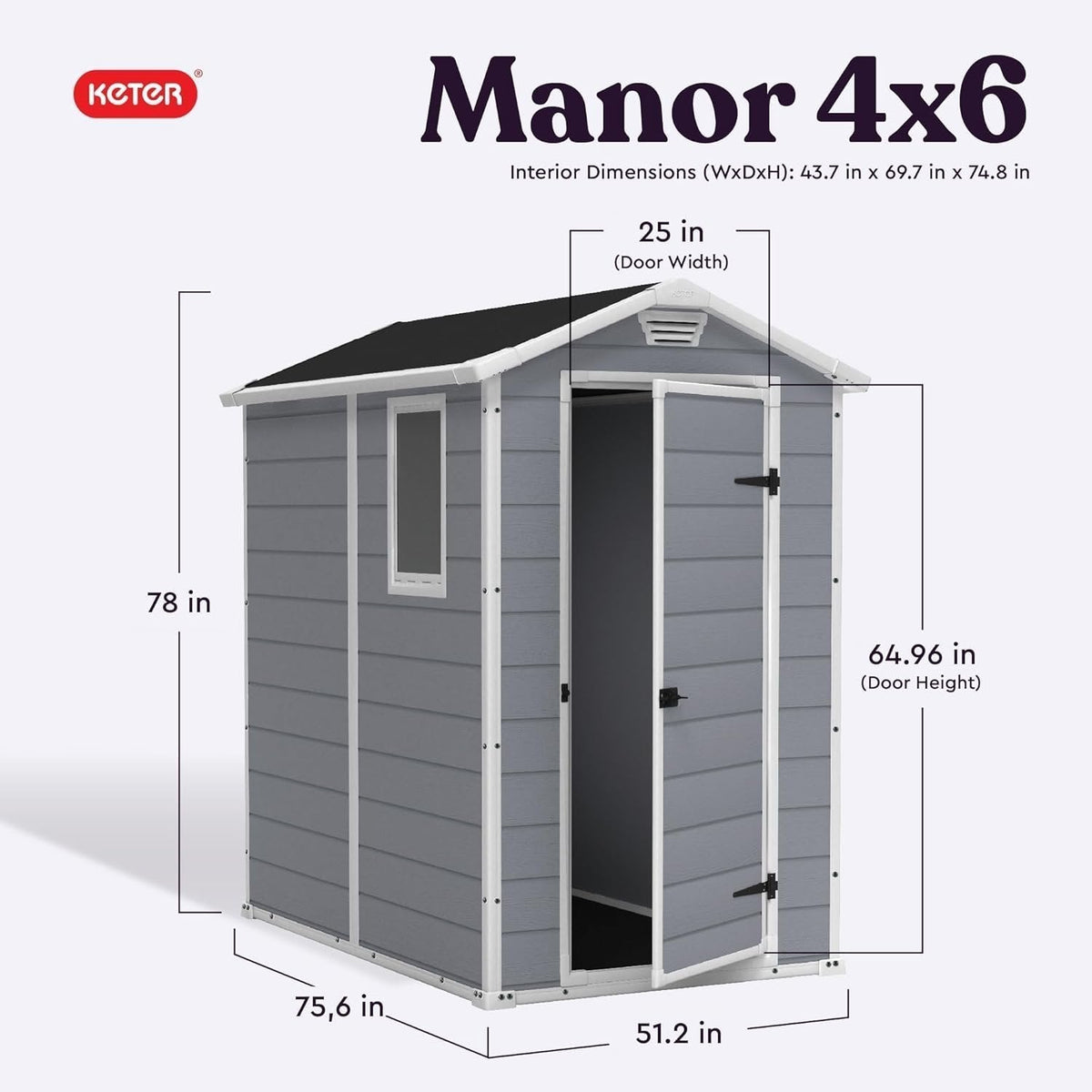 Keter Manor 4×6 Resin Outdoor Storage Shed Kit-Perfect to Store Patio Furniture, Garden Tools Bike Accessories, Beach Chairs and Lawn Mower, Grey & White image 1