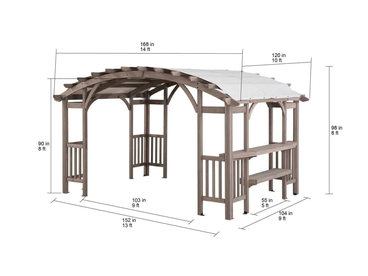 SummerCove 10 ft. x 14 ft. Light Gray Cedar Frame Arched Pergola with Shelves image 3