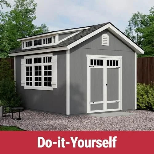 Handy Home Products Windemere 10×12 Do-it-Yourself Wooden Storage Shed with Floor, Beiges image 2