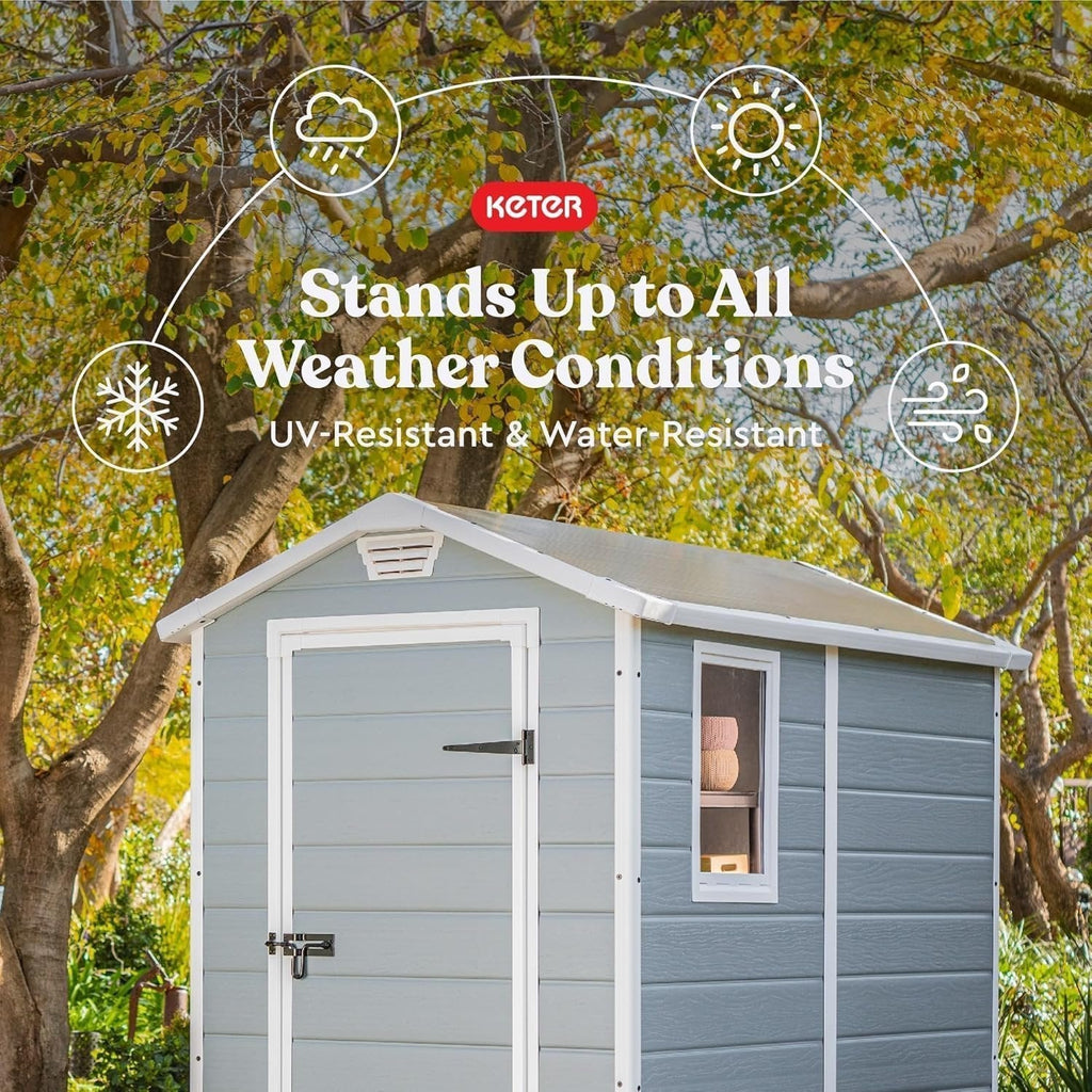Keter Manor 4×6 Resin Outdoor Storage Shed Kit-Perfect to Store Patio Furniture, Garden Tools Bike Accessories, Beach Chairs and Lawn Mower, Grey & White image 5
