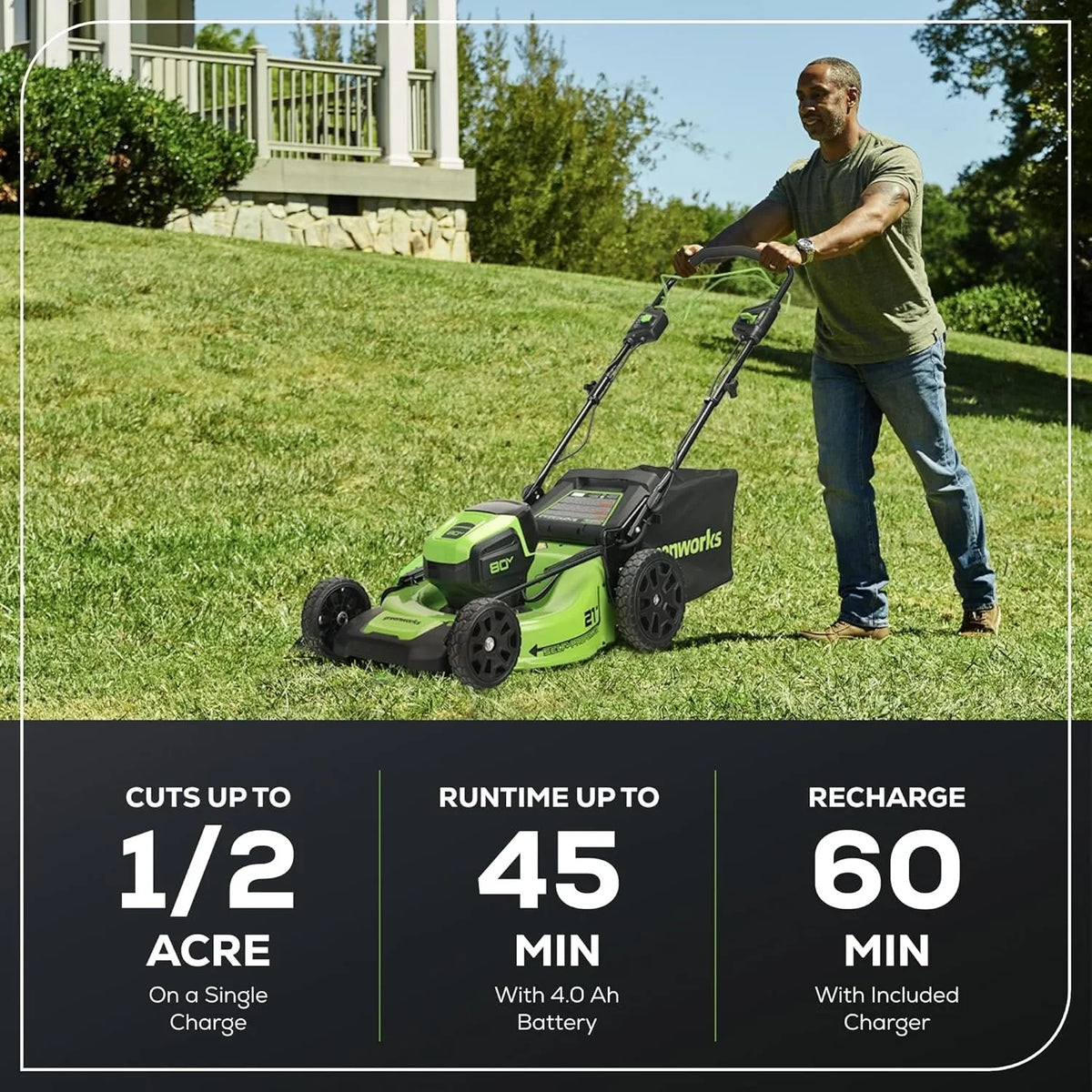 Greenworks 80V 21″ Cordless Self-Propelled Lawn Mowers. image 2