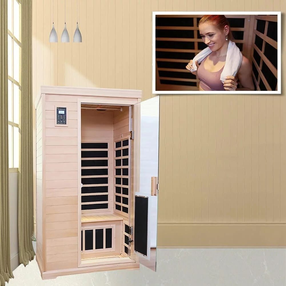KUNSANA Far infrared sauna room,One person size, Hemlock Wooden Far Infrared Sauna for Home image 1