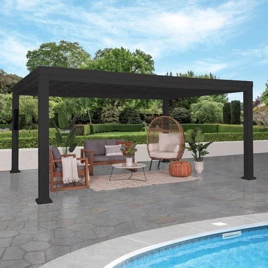 16×12 trenton modern steel pergola with sail shade soft canopy image 0