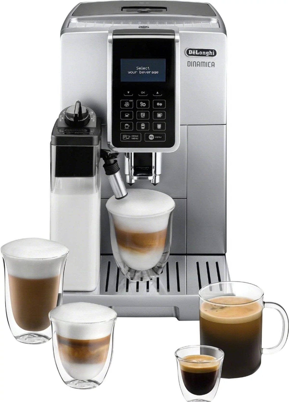 De’Longhi – Dinamica Espresso Machine with 15 bars of pressure and LatteCrema Fully Automatic Milk Frother – Silver image 0