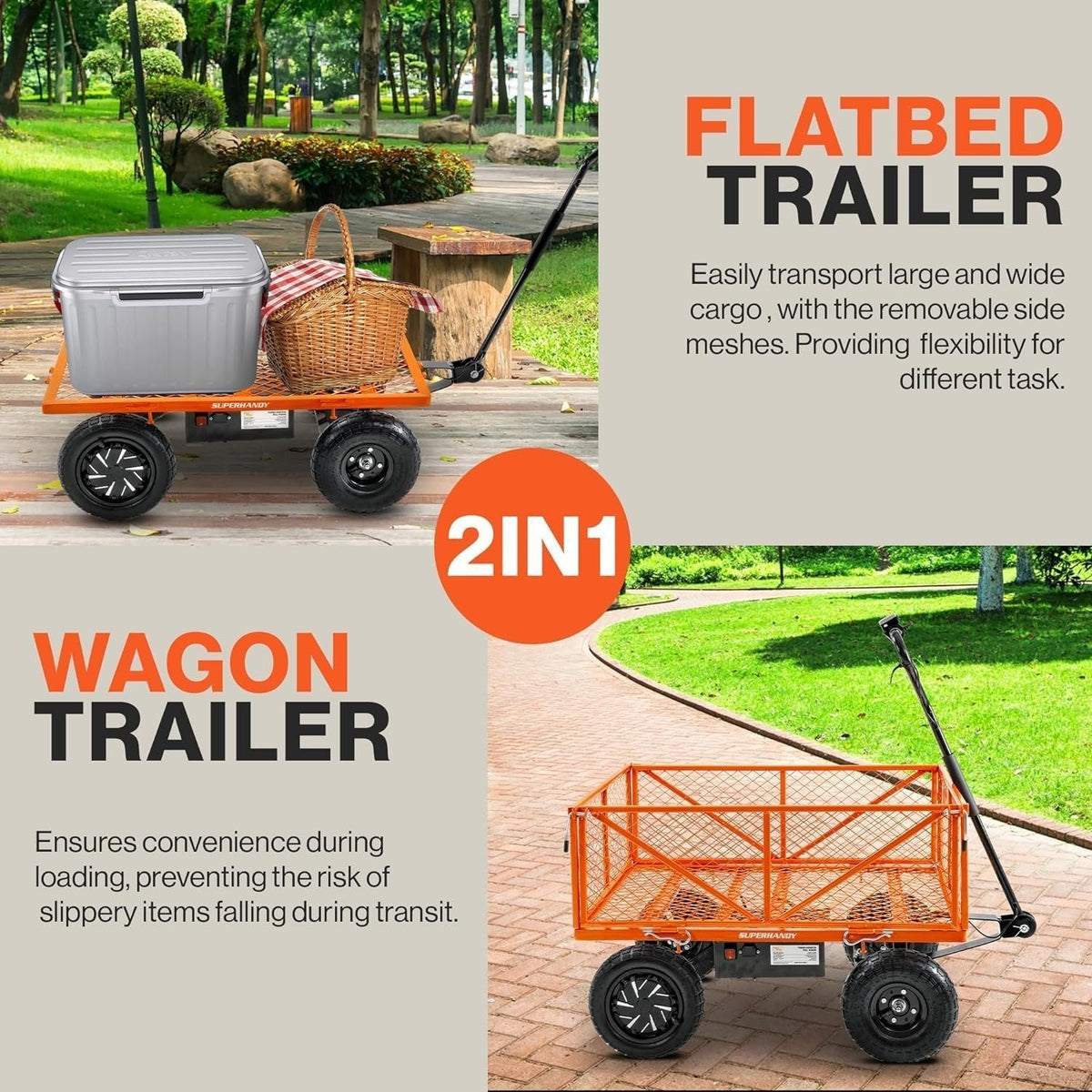 SuperHandy Electric-Assist Garden Cart, 5.7 Cu Ft, 440 lbs Load, All-Terrain Wheels image 1