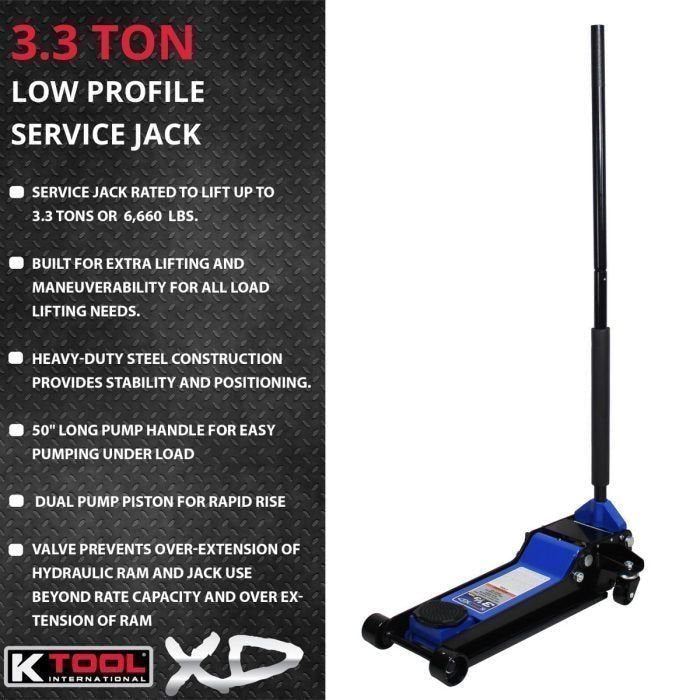 K Tool Heavy-Duty Low-Profile 3.33 Ton Floor Jack image 2