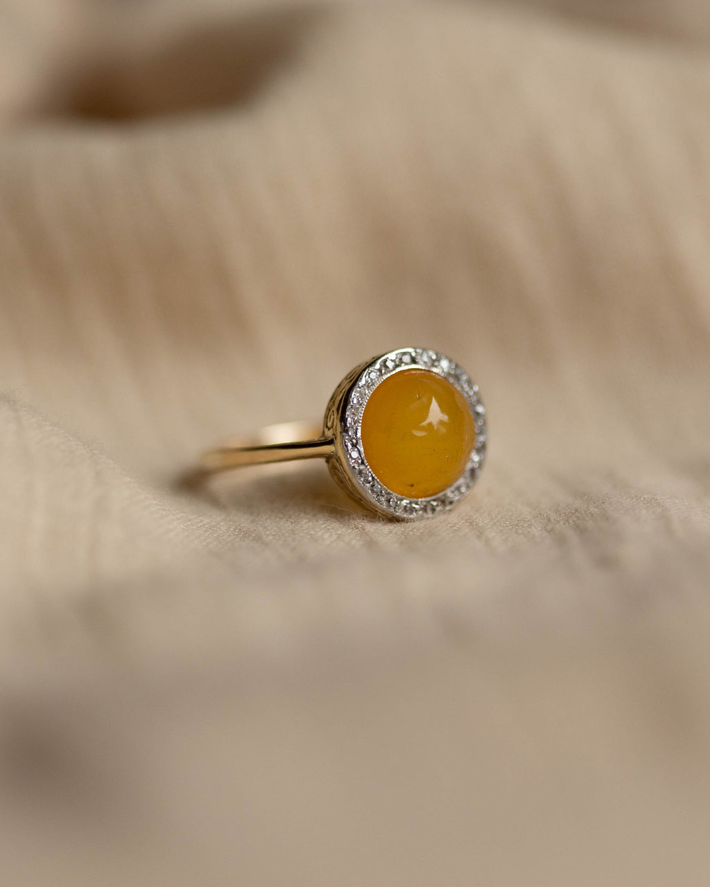 Harriet Antique 18ct Gold Amber & Diamond Cluster Ring