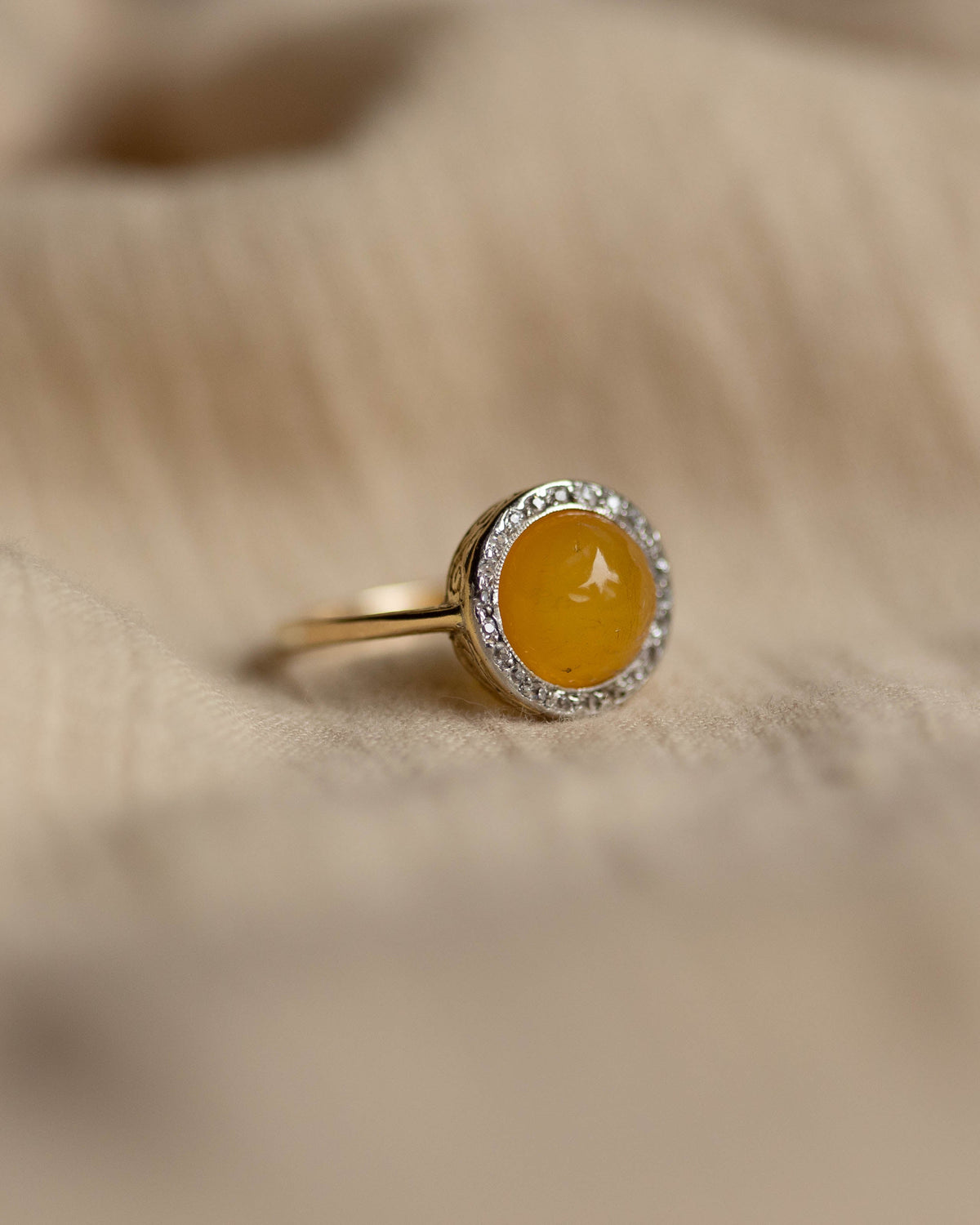 Harriet Antique 18ct Gold Amber & Diamond Cluster Ring