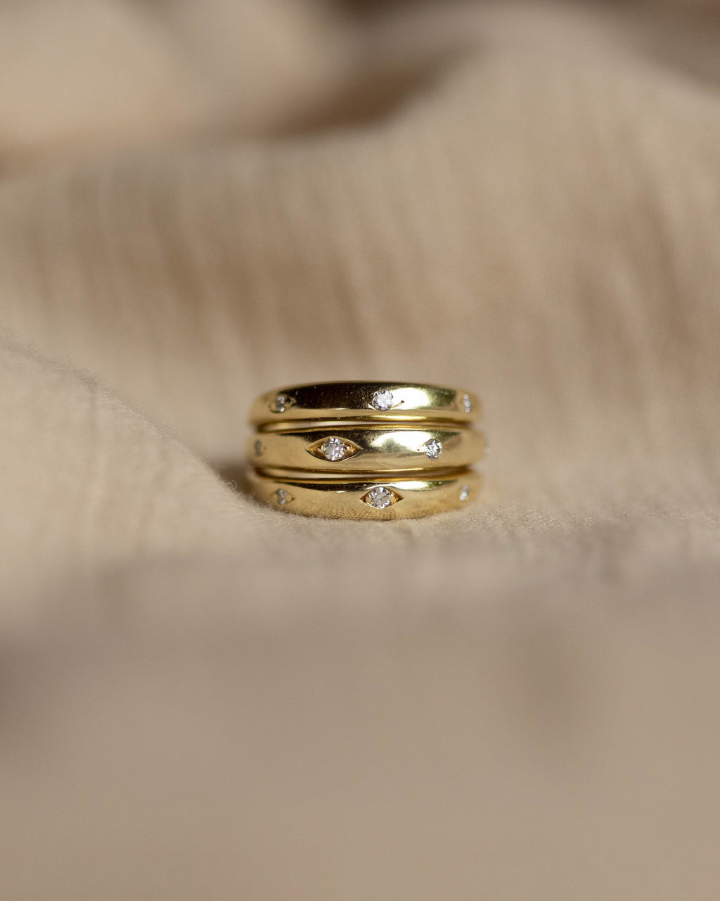 Kitty Vintage 14ct Gold Diamond Three Row Ring