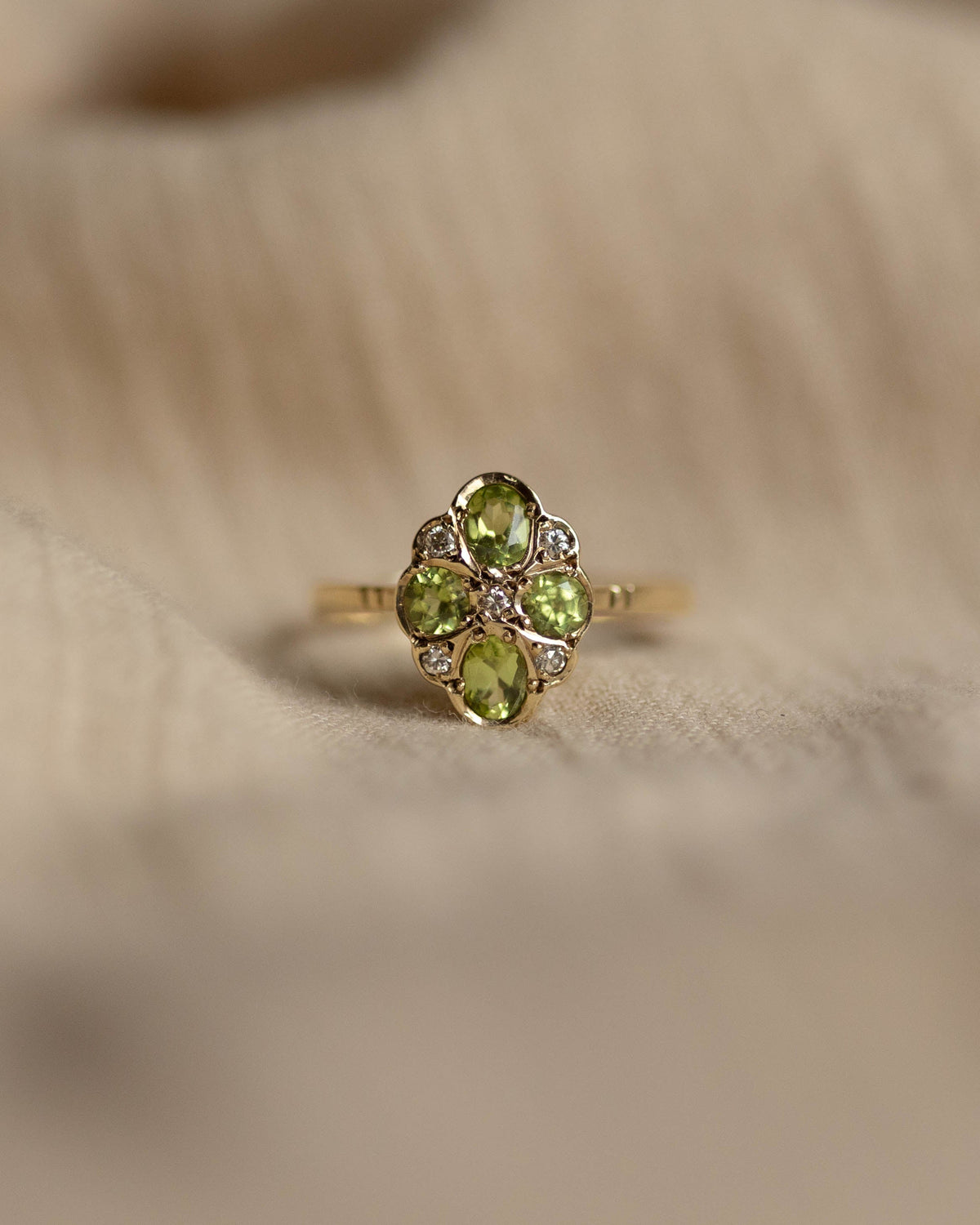 Patience Vintage 9ct Gold Peridot & Diamond Cluster Ring