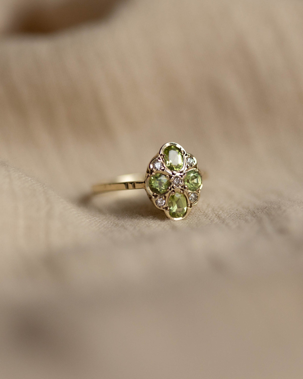 Patience Vintage 9ct Gold Peridot & Diamond Cluster Ring