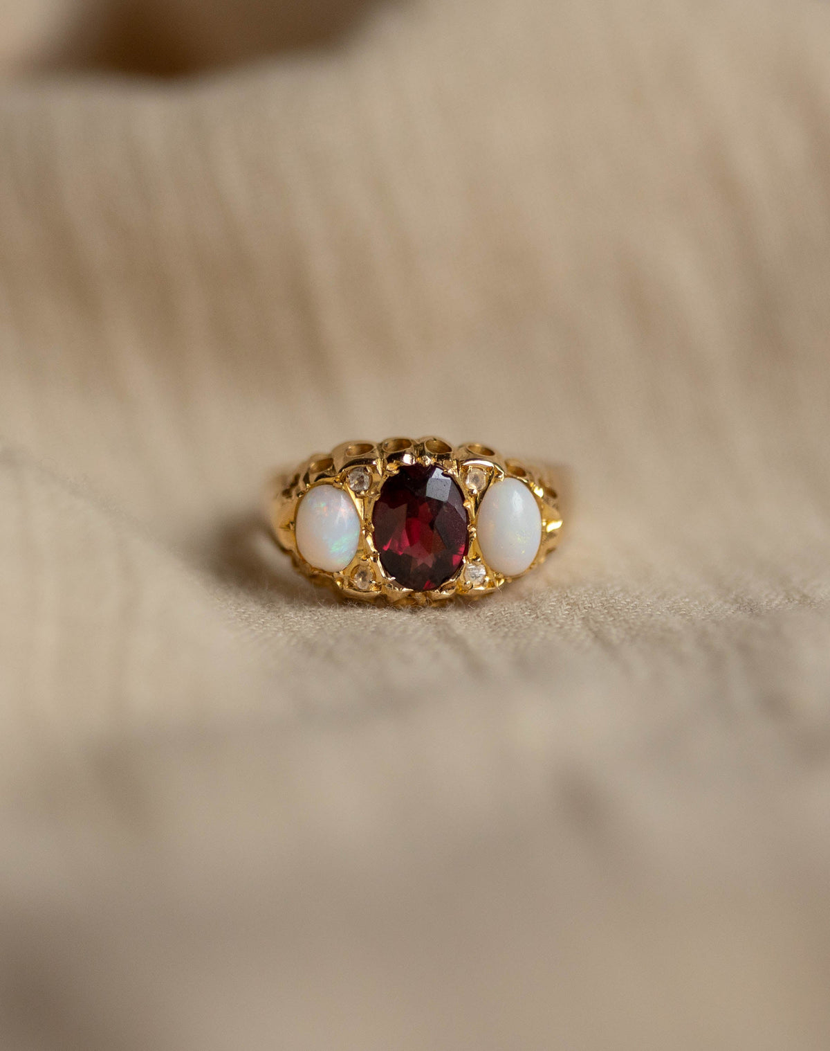 Phillis 1906 Antique 18ct Gold Garnet, Opal & Diamond Ring