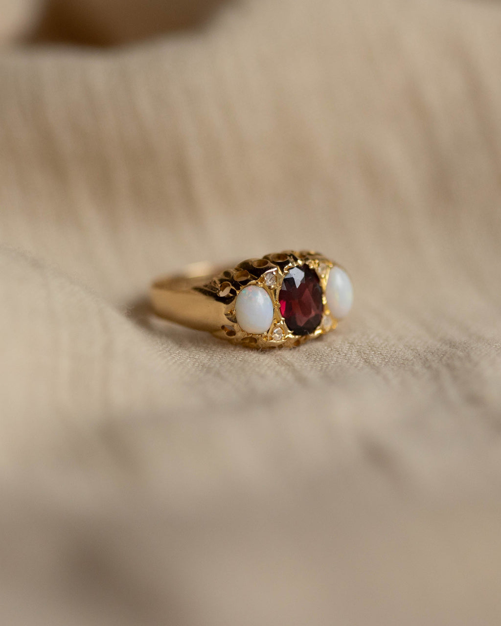 Phillis 1906 Antique 18ct Gold Garnet, Opal & Diamond Ring