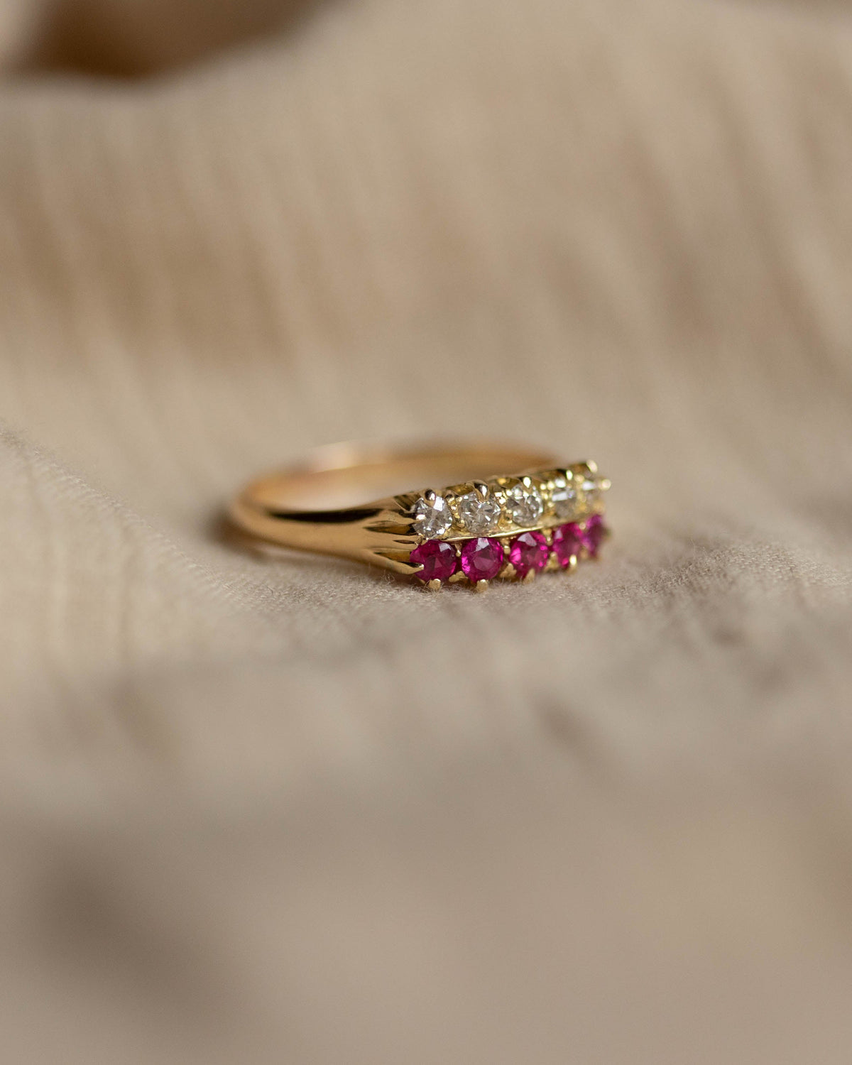 Genevieve Antique 18ct Gold Ruby & Diamond Ten Stone Ring