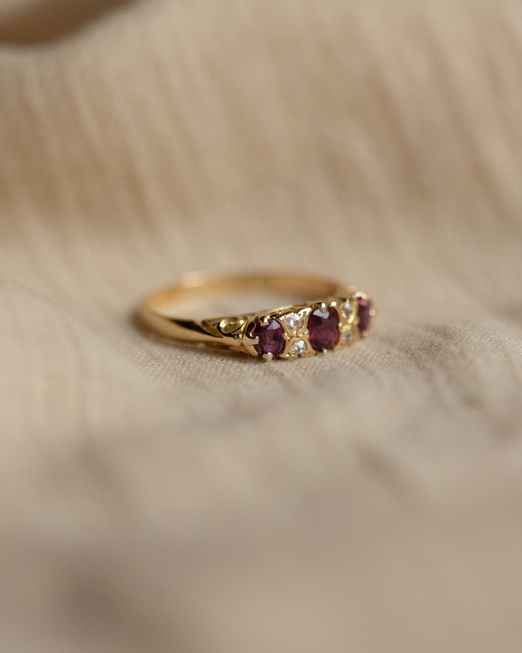 Celia Antique 18ct Gold Ruby & Diamond Seven Stone Ring