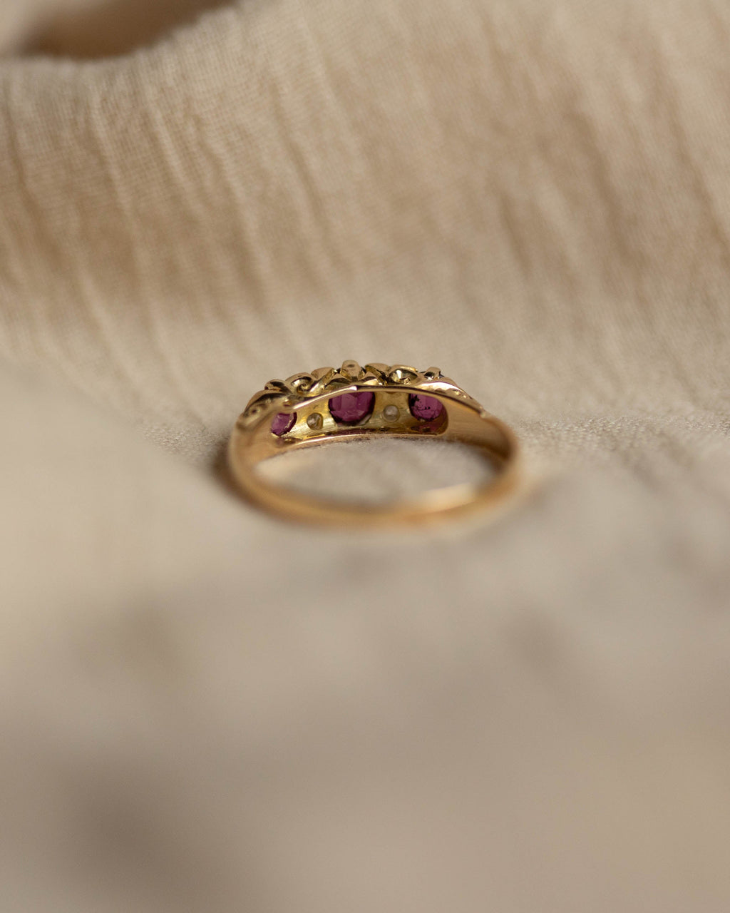Celia Antique 18ct Gold Ruby & Diamond Seven Stone Ring