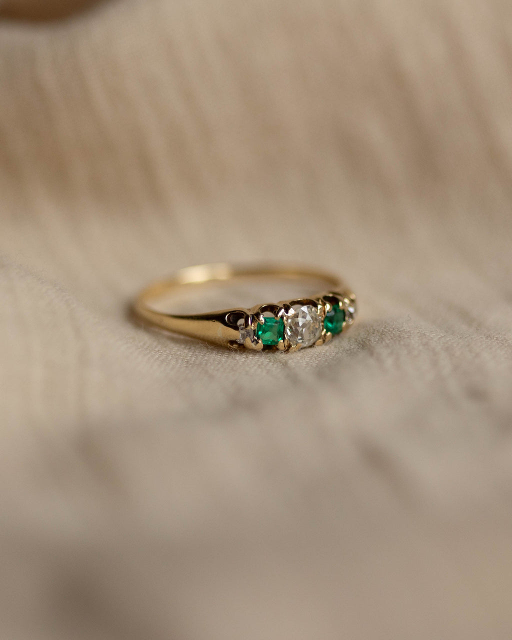 Augusta Antique 18ct Gold Emerald & Diamond Five Stone Ring