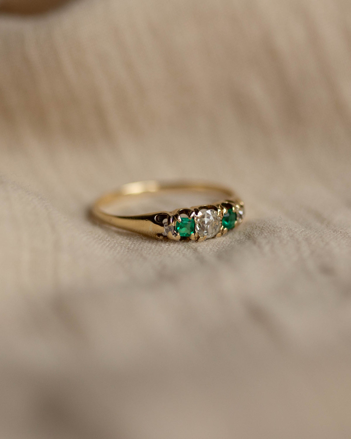 Augusta Antique 18ct Gold Emerald & Diamond Five Stone Ring