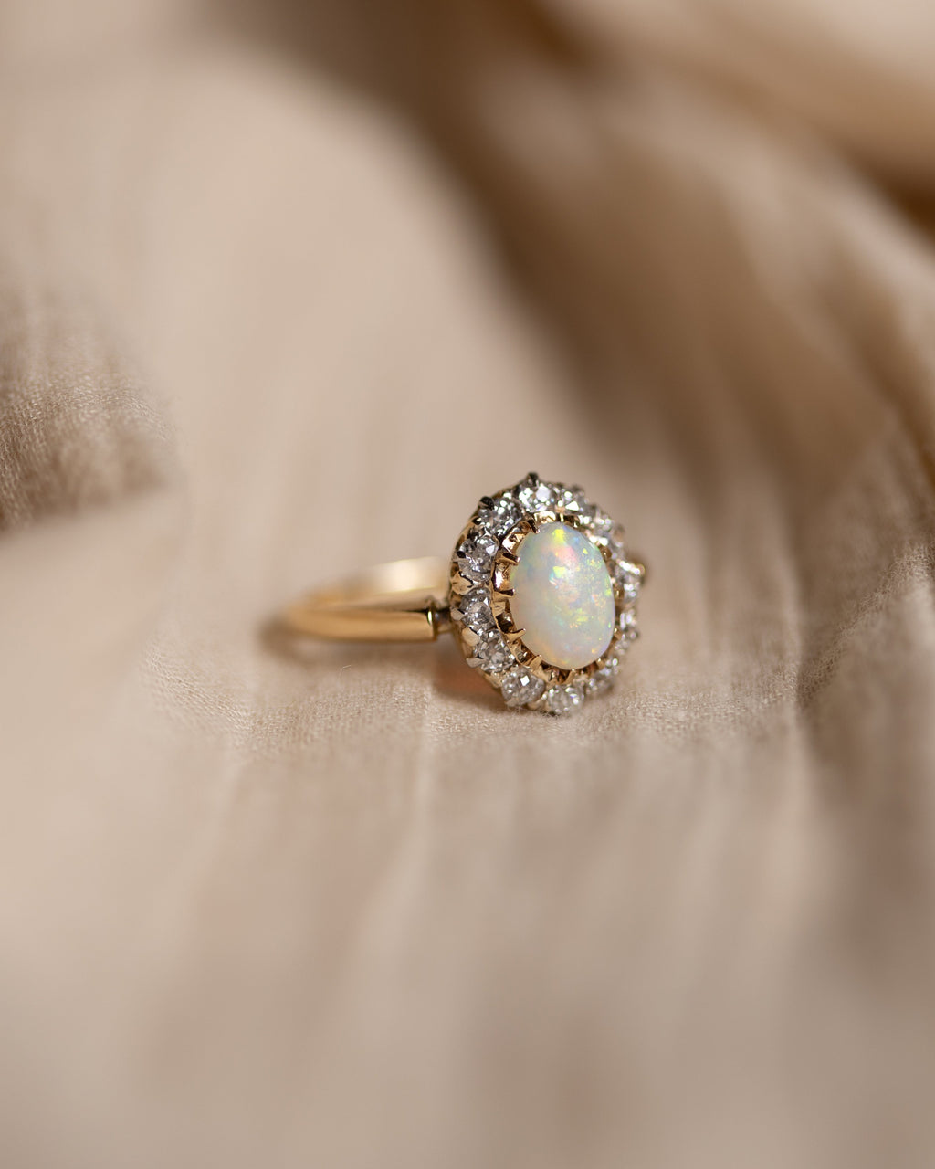 Celeste Antique 18ct Gold Opal & Diamond Cluster Ring
