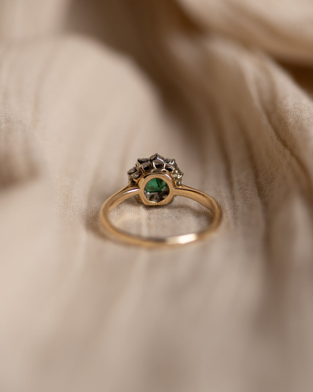 Fable Antique 18ct Gold Emerald & Diamond Cluster Ring