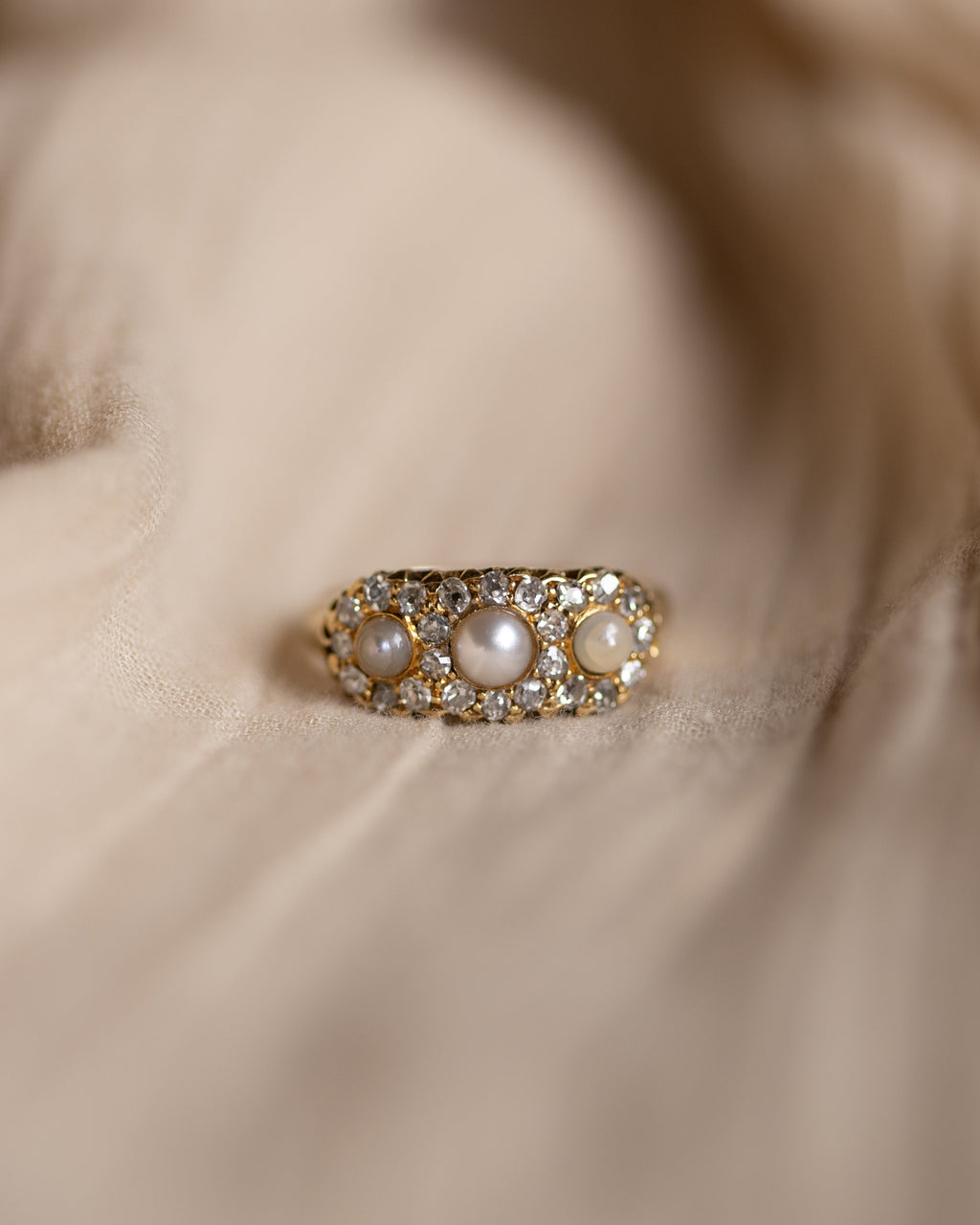 Temperance 1890 Antique 18ct Gold Pearl & Diamond Cluster Ring