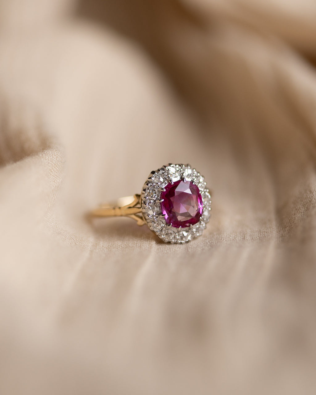 Dahlia Antique Edwardian 18ct Gold Ruby & Diamond Cluster Ring