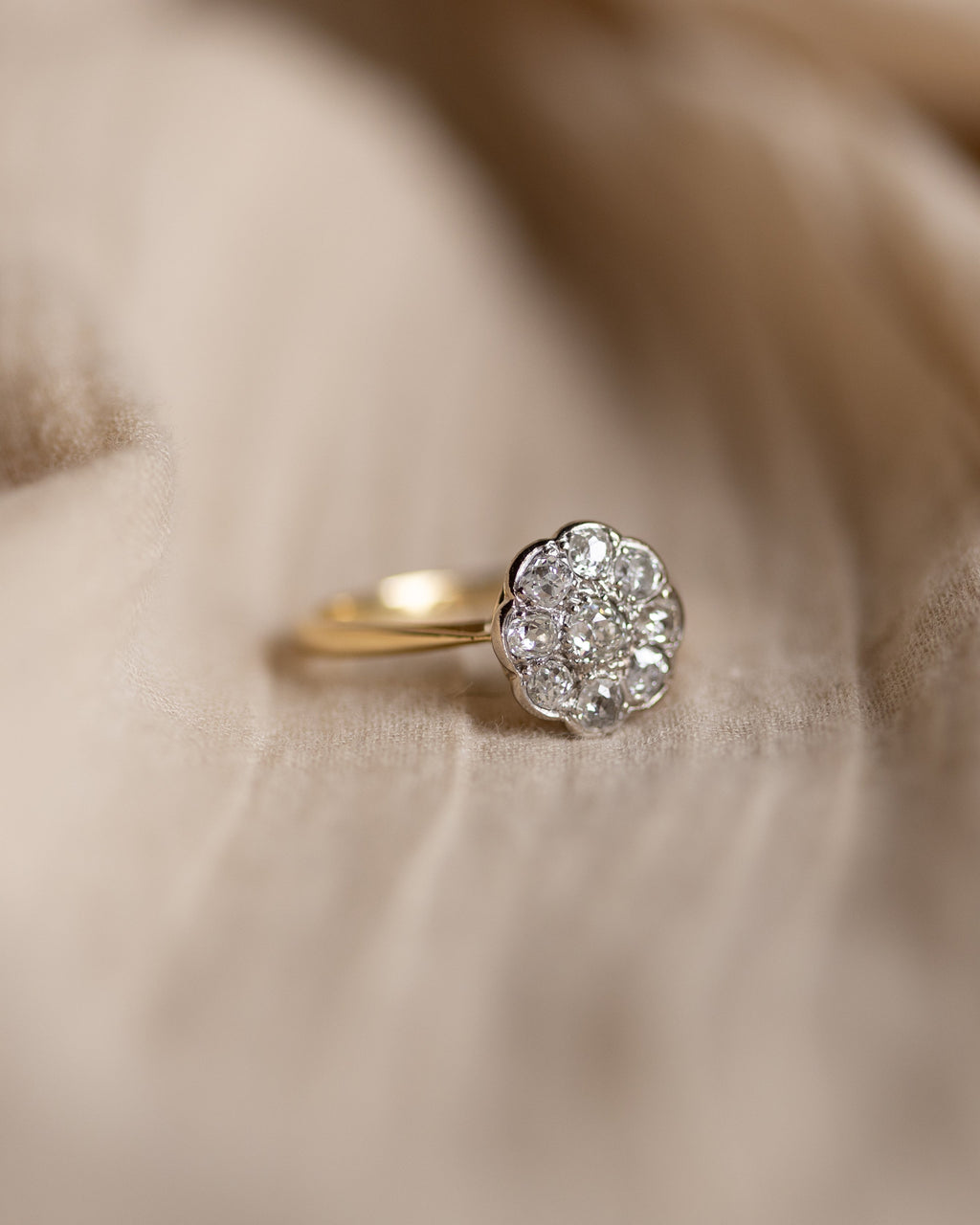 Darlene Antique 18ct Gold Diamond Daisy Cluster Ring