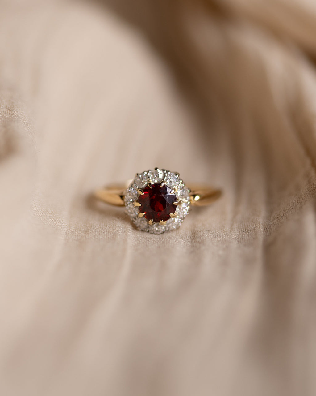 Madeleine Antique 18ct Gold Garnet & Diamond Cluster Ring