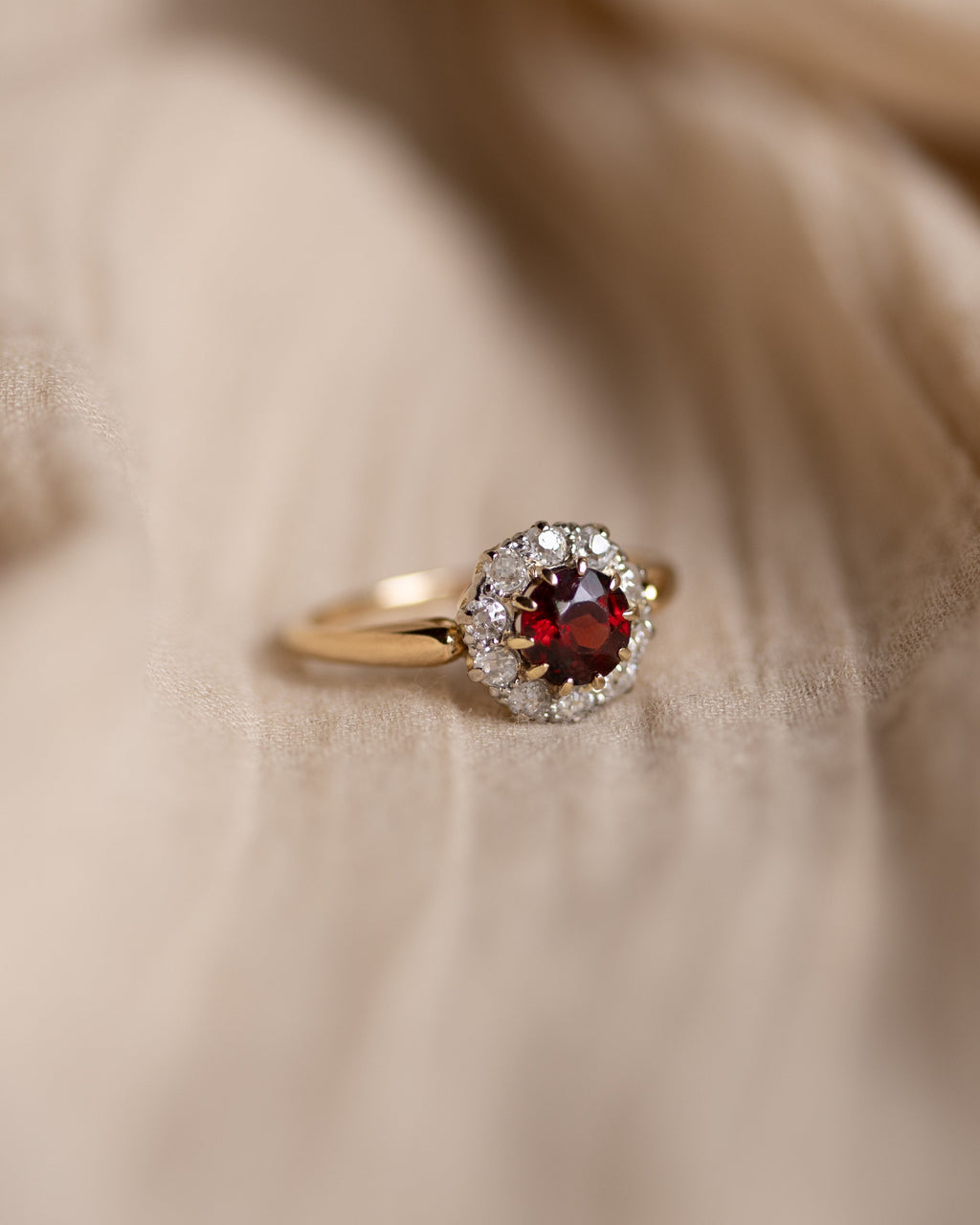 Madeleine Antique 18ct Gold Garnet & Diamond Cluster Ring