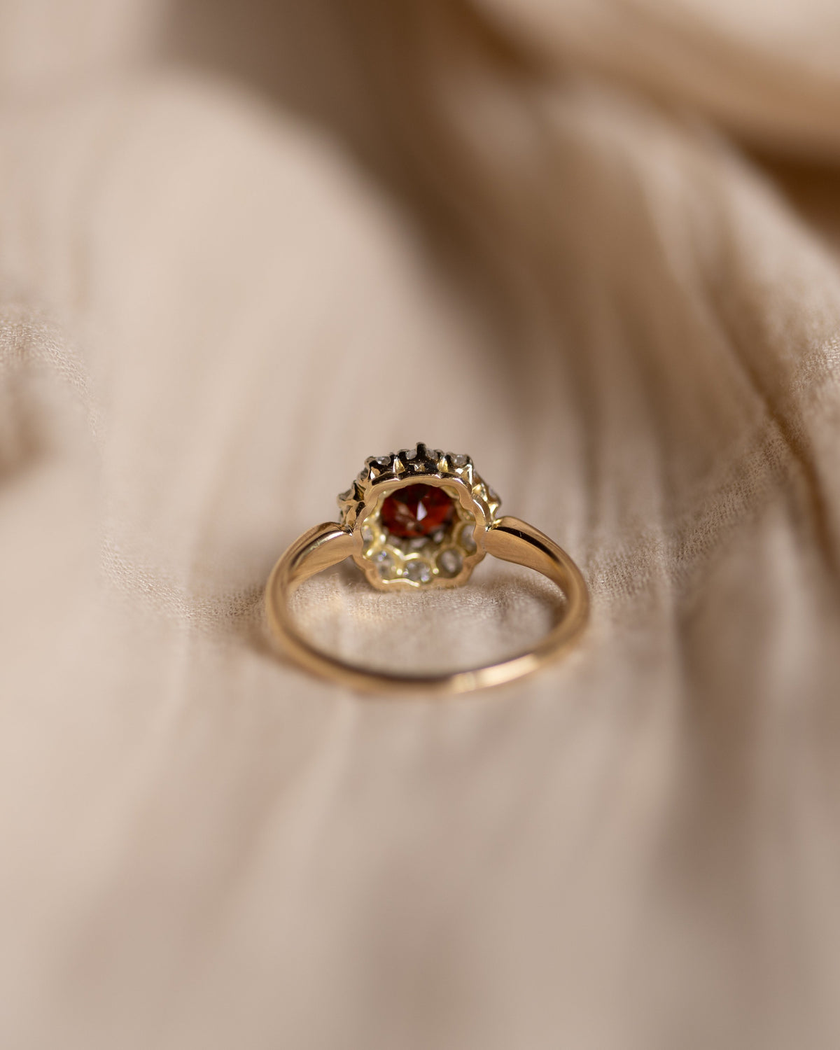 Madeleine Antique 18ct Gold Garnet & Diamond Cluster Ring