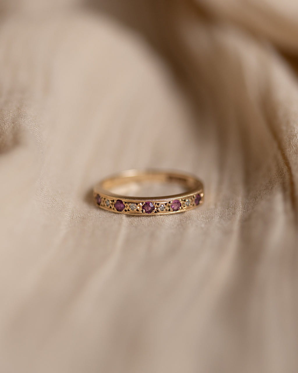 Rosemary 1979 Vintage 9ct Gold Ruby & Diamond Half Eternity Ring