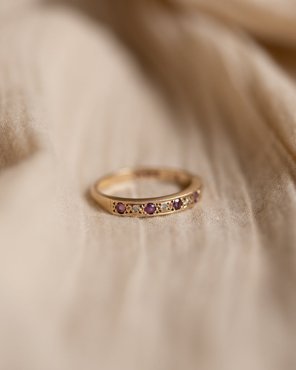 Rosemary 1979 Vintage 9ct Gold Ruby & Diamond Half Eternity Ring